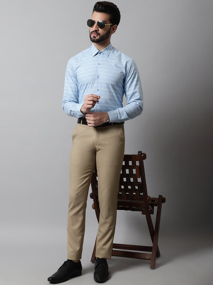 Jainish Men's Sky Blue Classic Striped Formal Cotton Shirt - Distacart