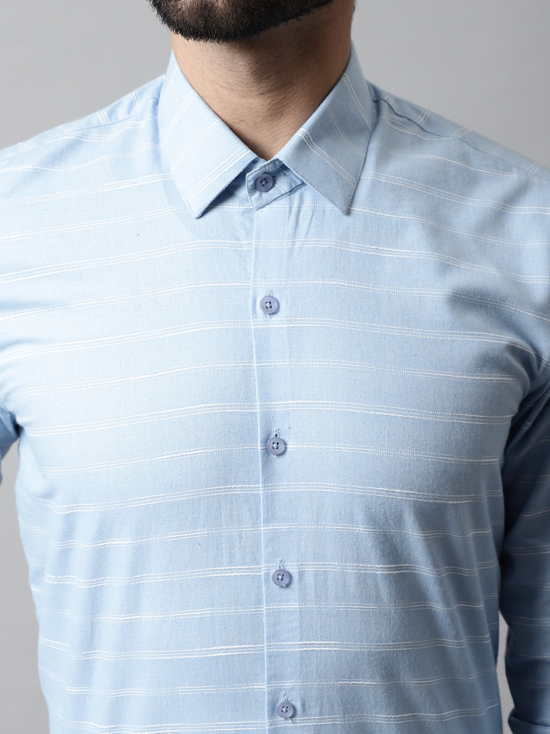 Jainish Men's Sky Blue Classic Striped Formal Cotton Shirt - Distacart