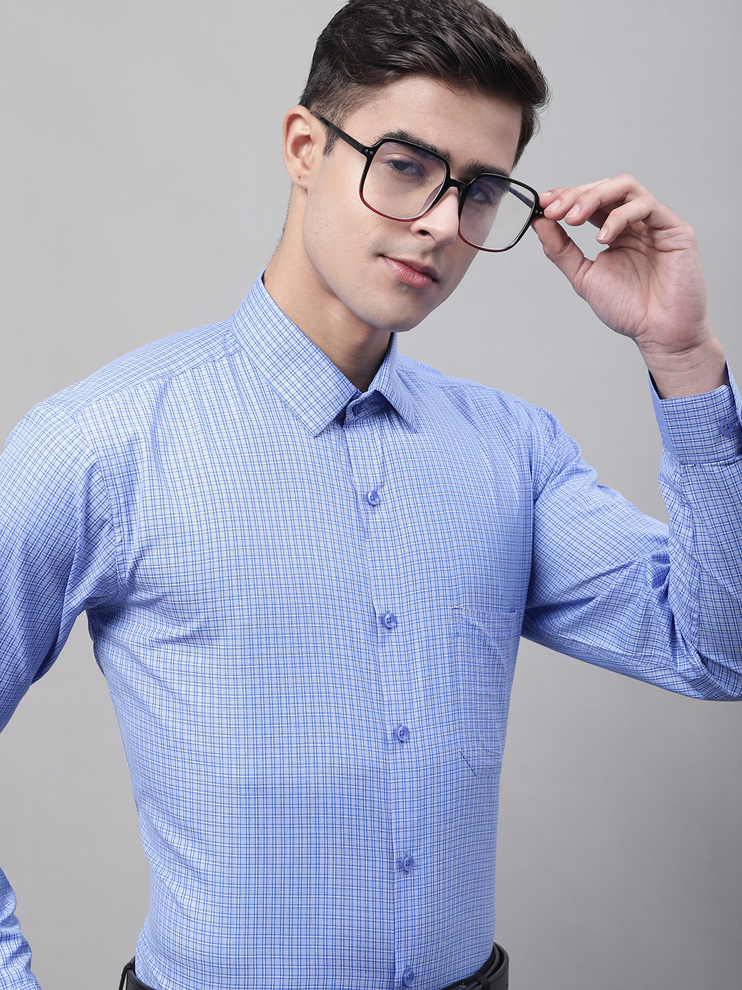 Jainish Men's Blue Micro Checked Formal Shirt - Distacart