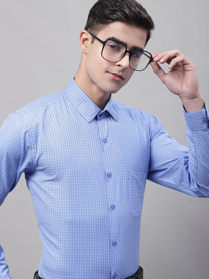 Jainish Men's Blue Micro Checked Formal Shirt - Distacart