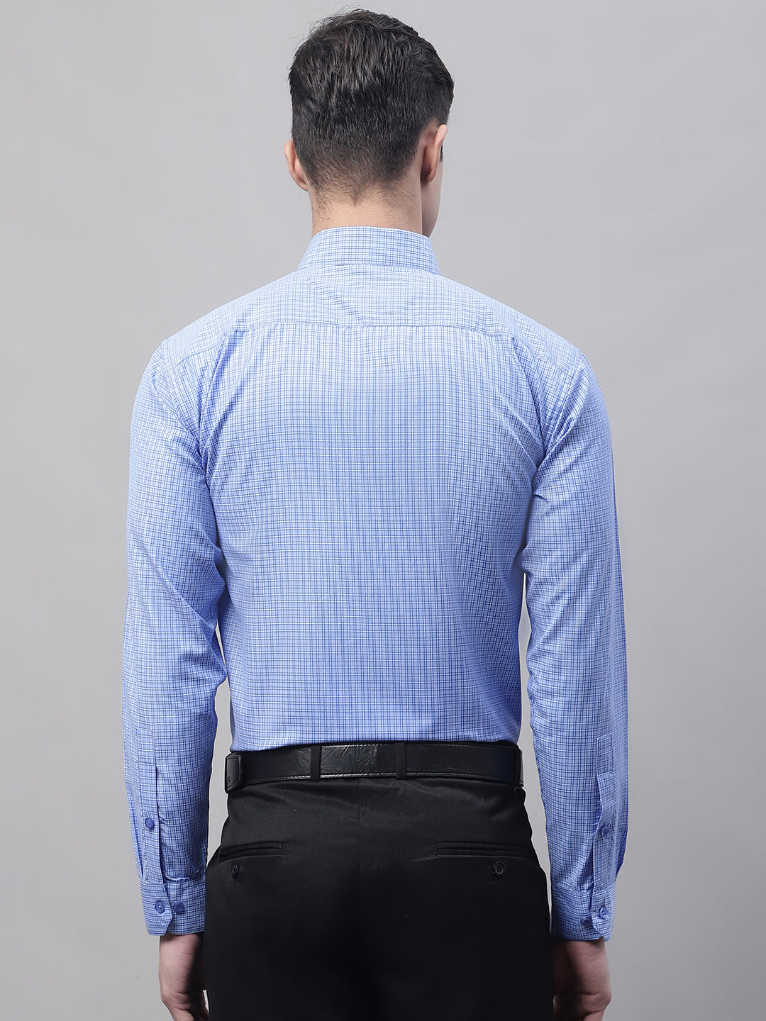 Jainish Men's Blue Micro Checked Formal Shirt - Distacart