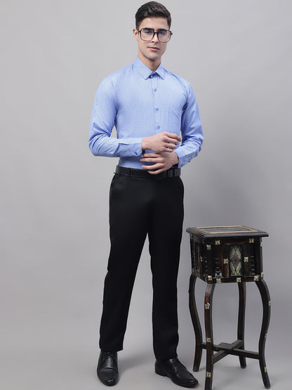 Jainish Men's Blue Micro Checked Formal Shirt - Distacart