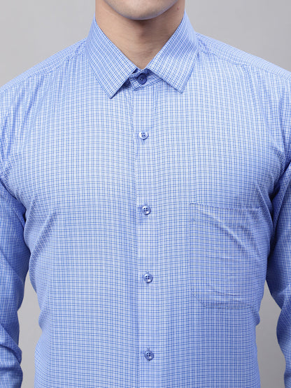 Jainish Men's Blue Micro Checked Formal Shirt - Distacart