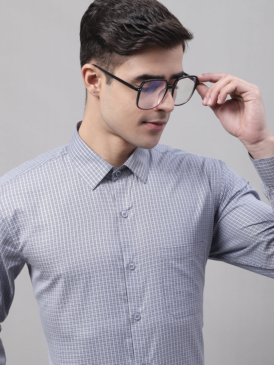 Jainish Men's Grey Micro Checked Formal Shirt - Distacart