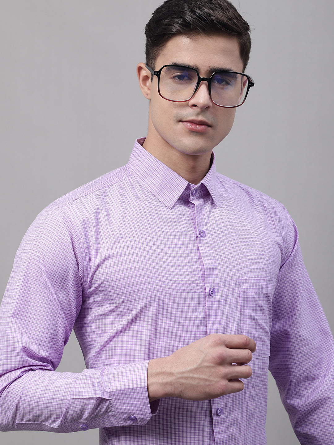 Jainish Men's Purple Micro Checked Formal Shirt - Distacart