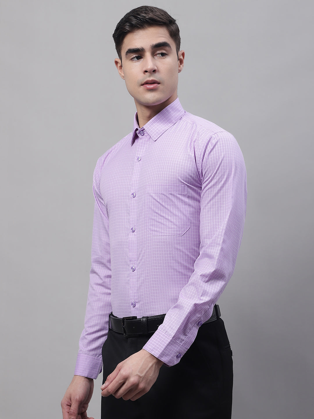 Jainish Men's Purple Micro Checked Formal Shirt - Distacart