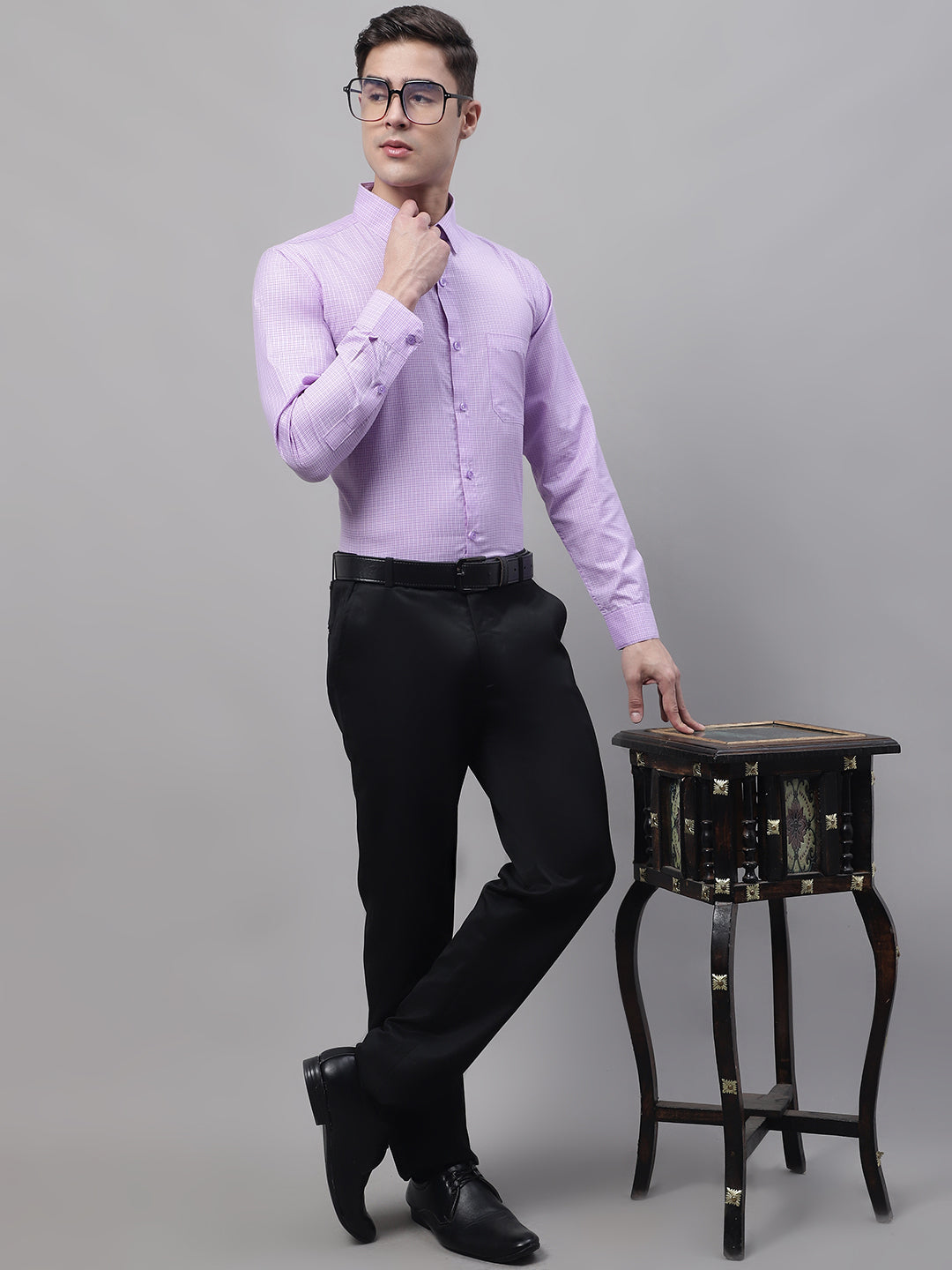 Jainish Men's Purple Micro Checked Formal Shirt - Distacart