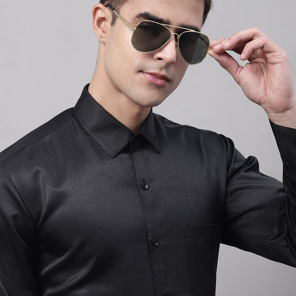 Jainish Men's Black Dobby Textured Formal Shirt - Distacart