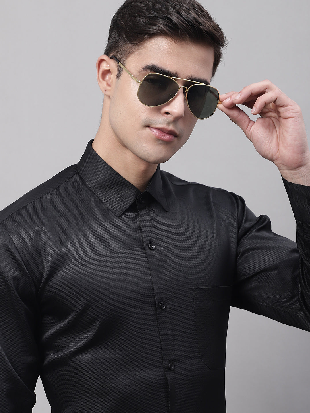 Jainish Men's Black Dobby Textured Formal Shirt - Distacart
