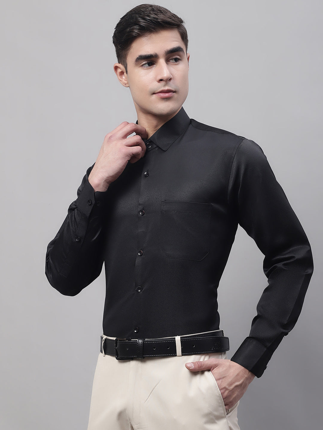 Jainish Men's Black Dobby Textured Formal Shirt - Distacart