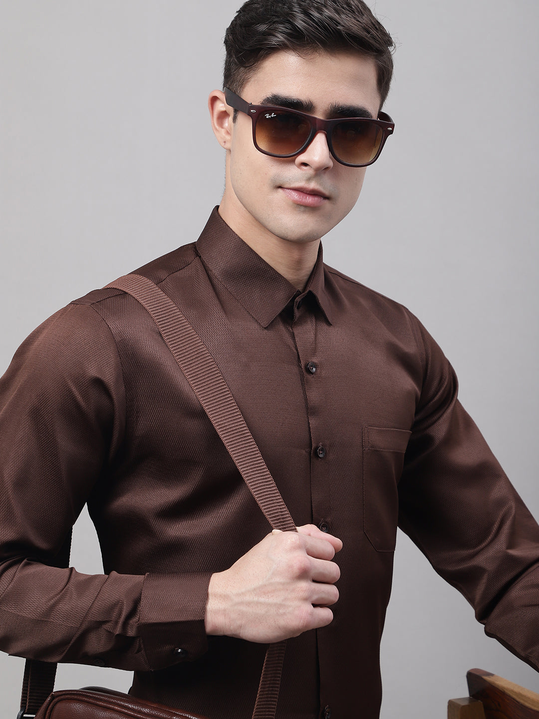 Jainish Men's Coffee Dobby Textured Formal Shirt - Distacart