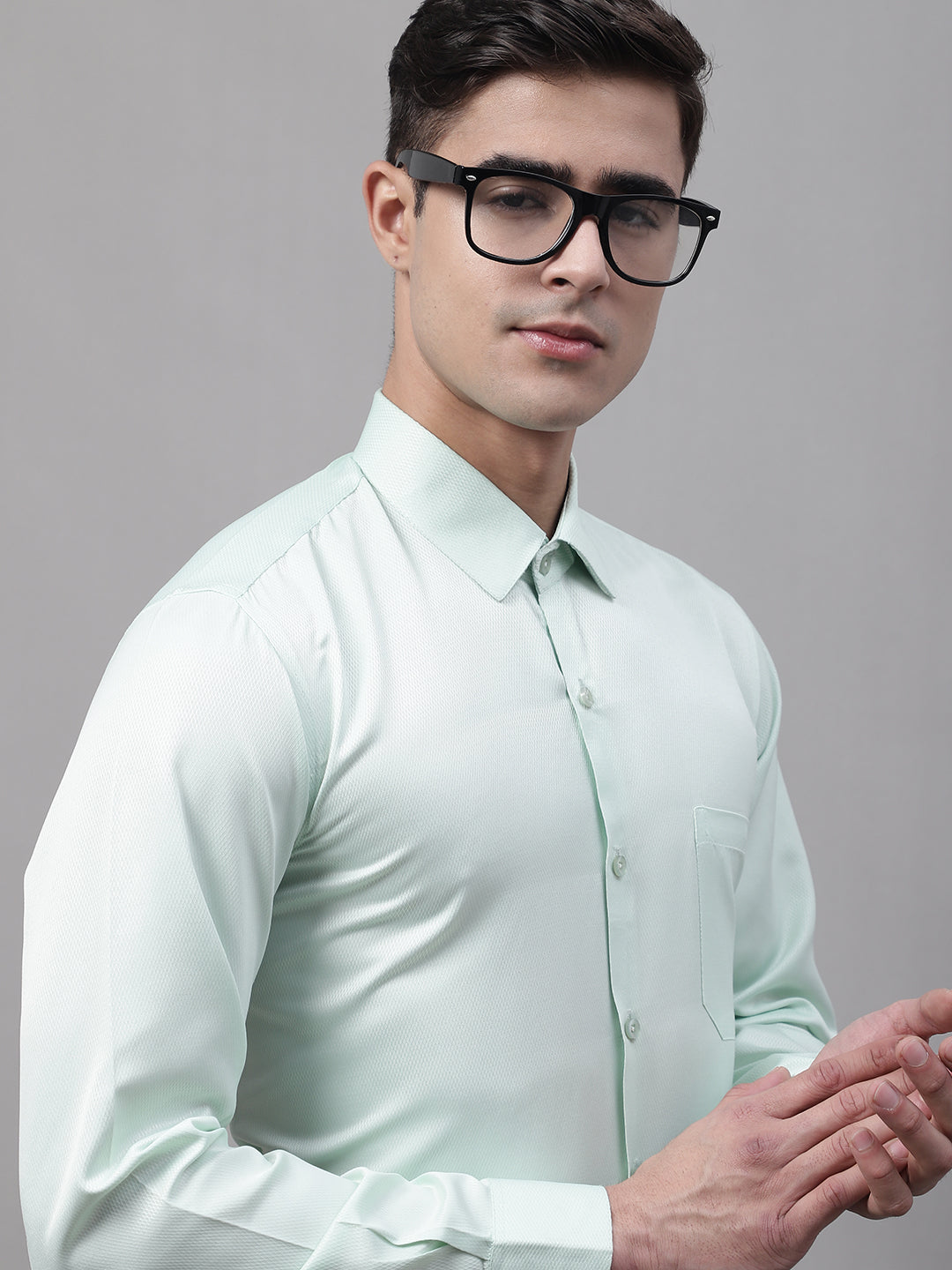 Jainish Men's Light-Green Dobby Textured Formal Shirt - Distacart
