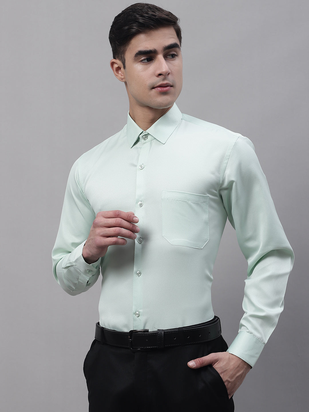 Jainish Men's Light-Green Dobby Textured Formal Shirt - Distacart