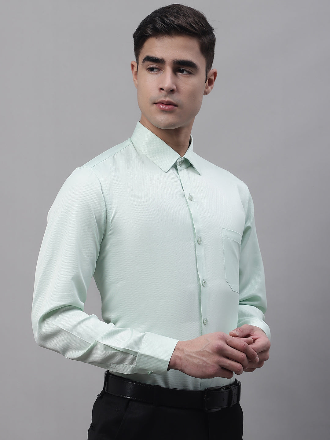 Jainish Men's Light-Green Dobby Textured Formal Shirt - Distacart