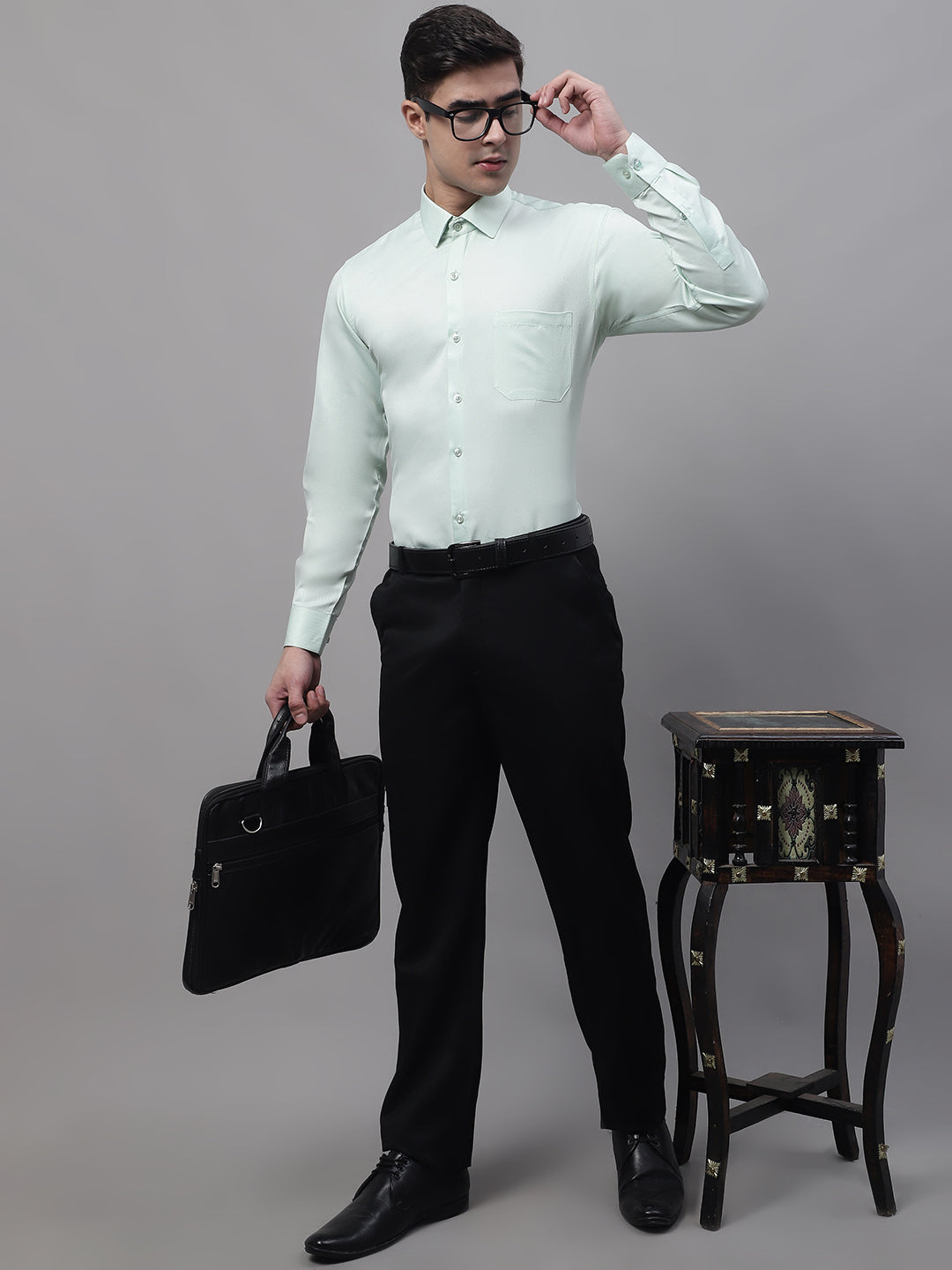 Jainish Men's Light-Green Dobby Textured Formal Shirt - Distacart