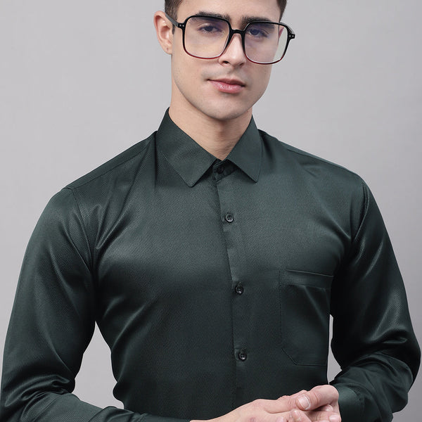 Jainish Men's Olive Green Dobby Textured Formal Shirt - Distacart