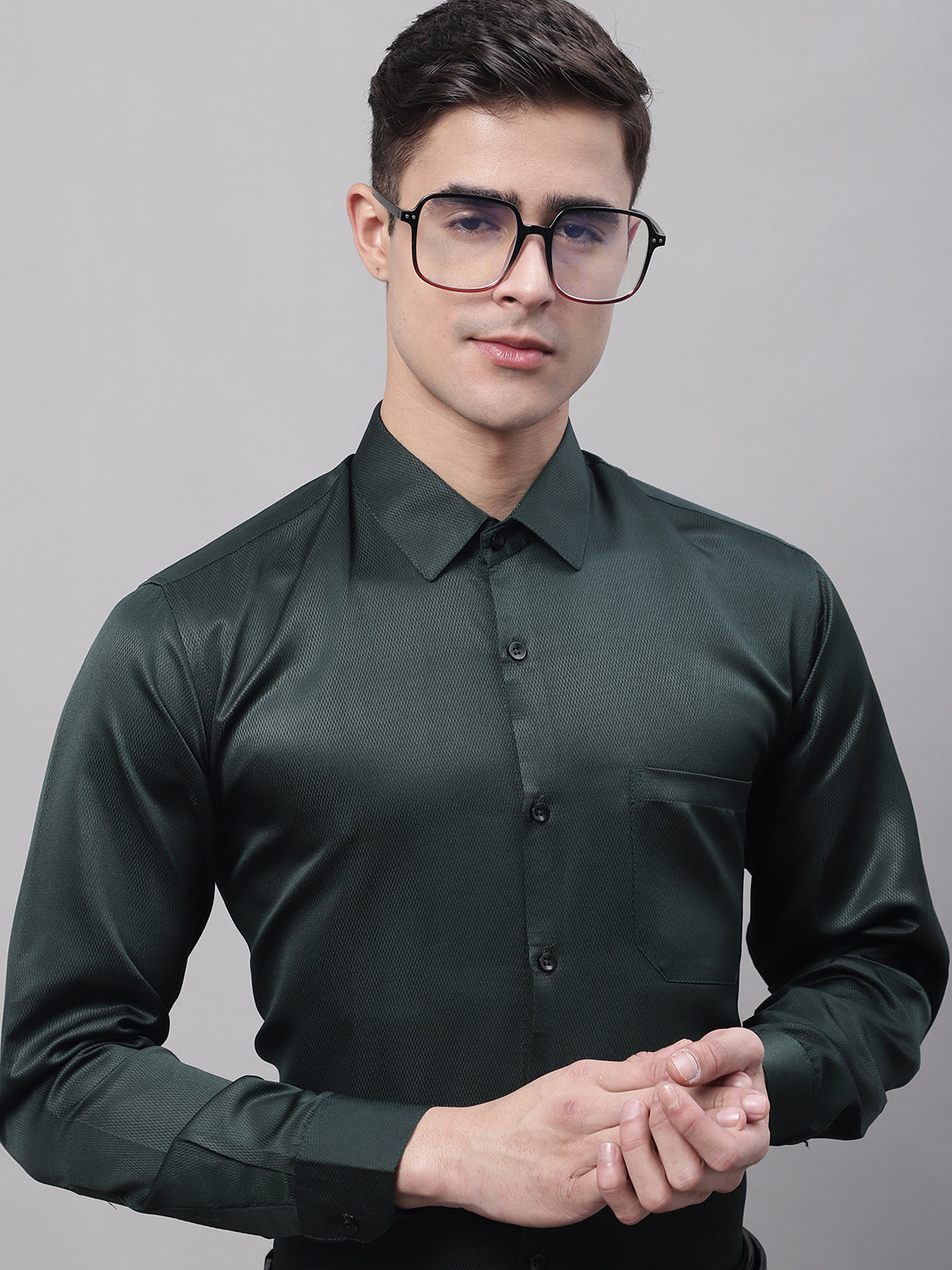 Jainish Men's Olive Green Dobby Textured Formal Shirt - Distacart