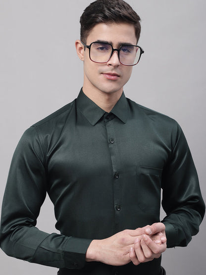 Jainish Men's Olive Green Dobby Textured Formal Shirt - Distacart