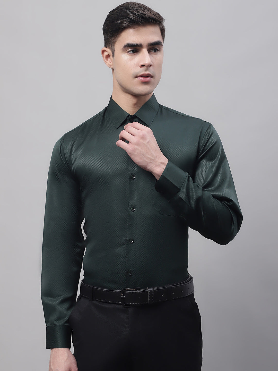 Jainish Men's Olive Green Dobby Textured Formal Shirt - Distacart