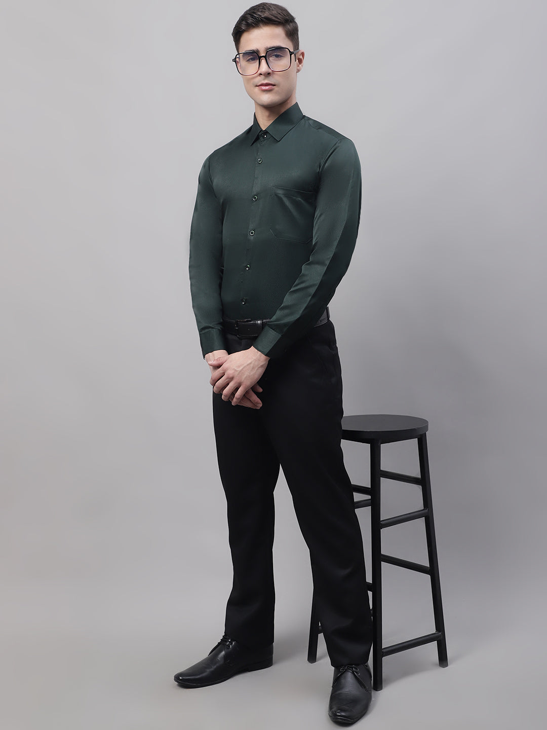 Jainish Men's Olive Green Dobby Textured Formal Shirt - Distacart