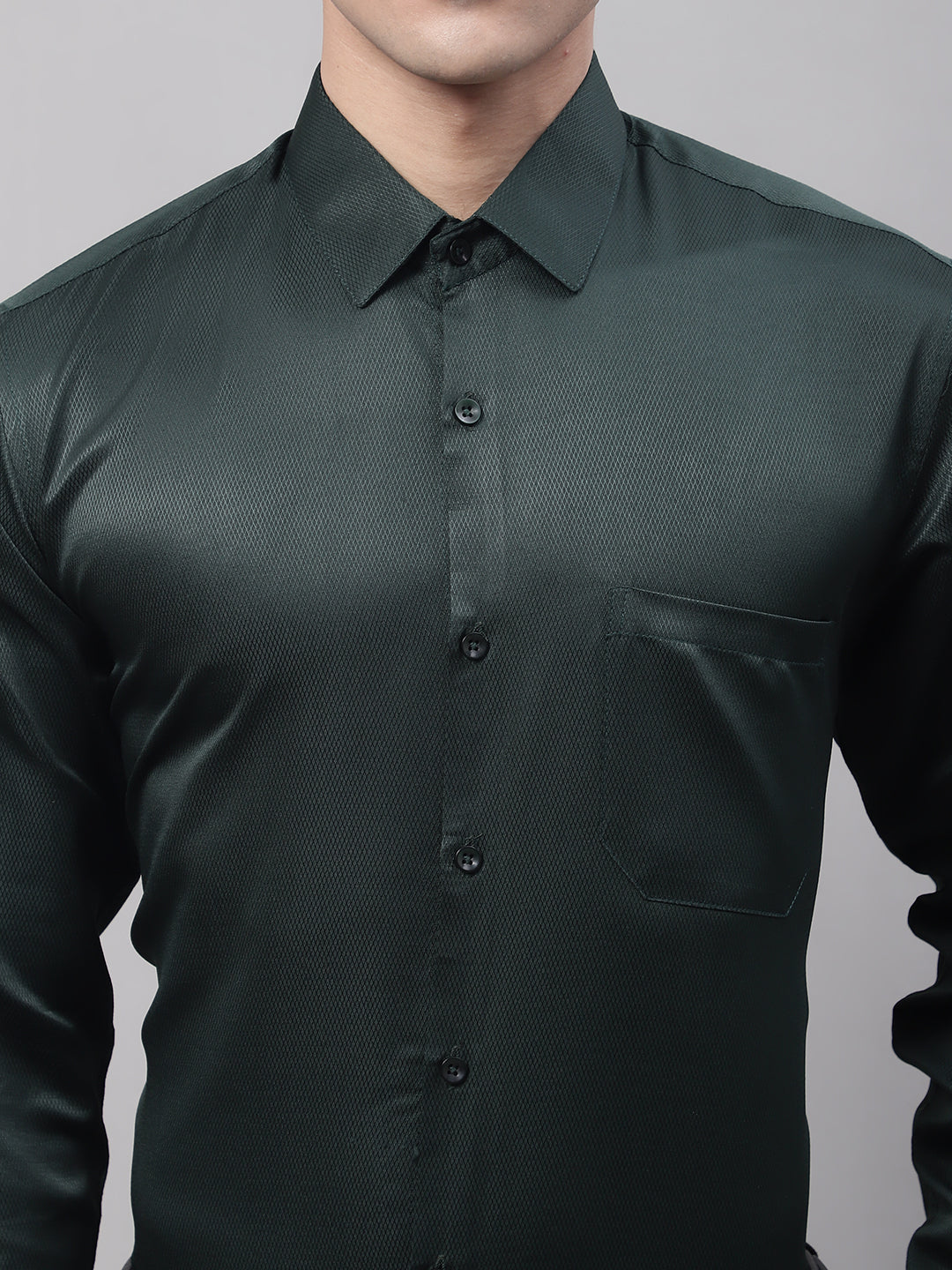 Jainish Men's Olive Green Dobby Textured Formal Shirt - Distacart