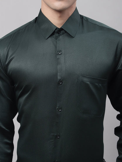 Jainish Men's Olive Green Dobby Textured Formal Shirt - Distacart