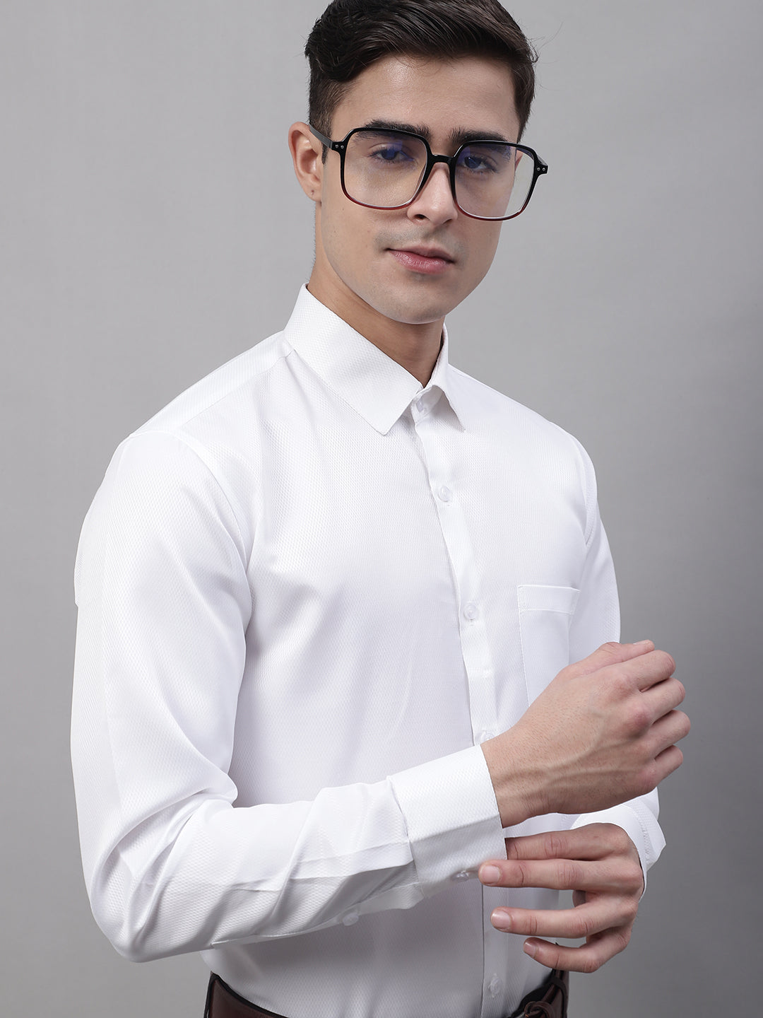 Jainish Men's White Dobby Textured Formal Shirt - Distacart