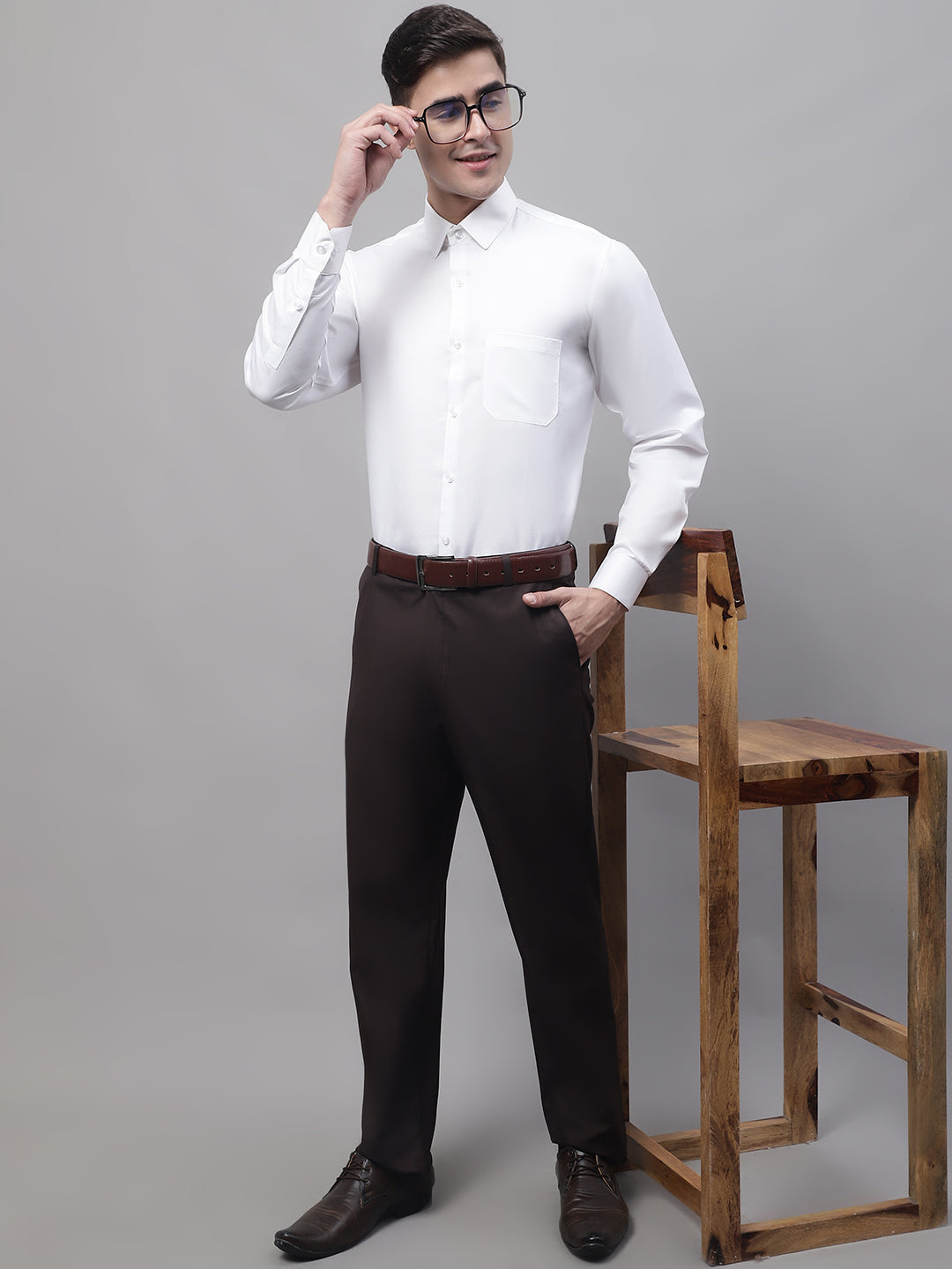 Jainish Men's White Dobby Textured Formal Shirt - Distacart