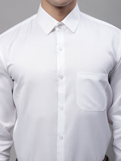 Jainish Men's White Dobby Textured Formal Shirt - Distacart