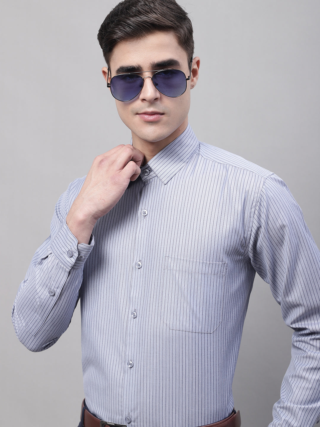 Jainish Men's Grey Vertical Striped Formal Shirt - Distacart