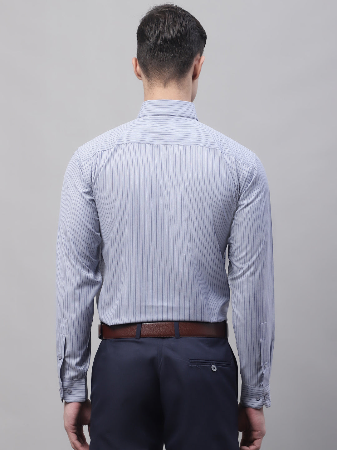Jainish Men's Grey Vertical Striped Formal Shirt - Distacart