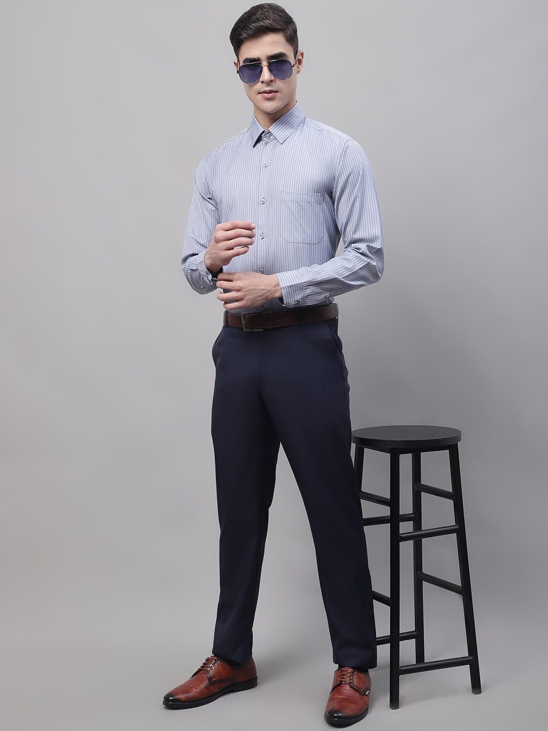 Jainish Men's Grey Vertical Striped Formal Shirt - Distacart
