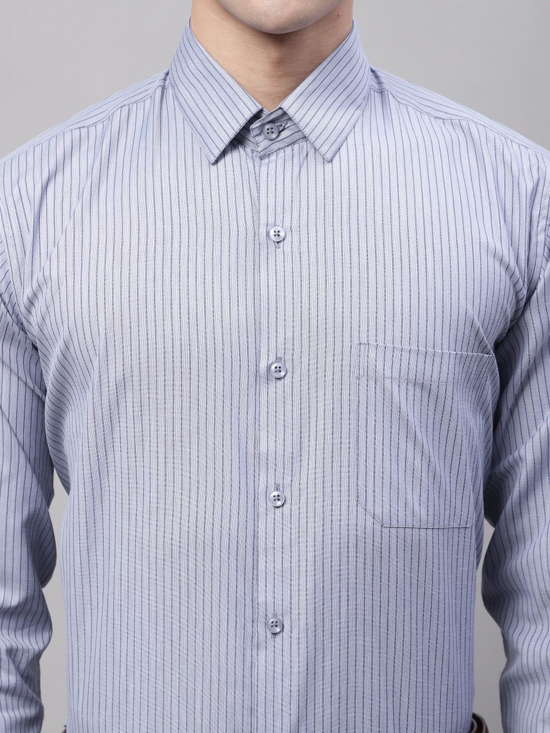 Jainish Men's Grey Vertical Striped Formal Shirt - Distacart