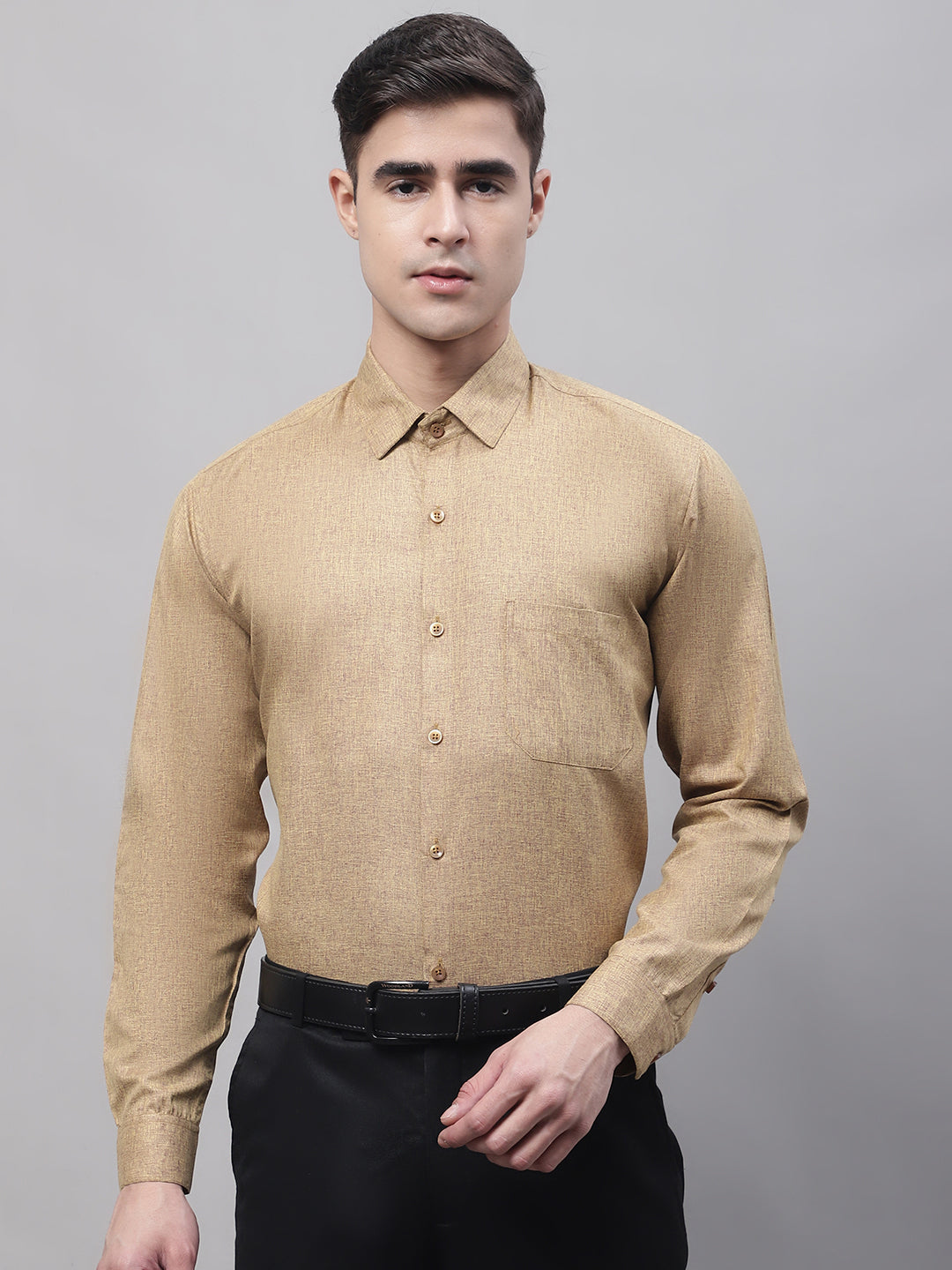 Jainish Men's Brown Cotton Solid Formal Shirt - Distacart
