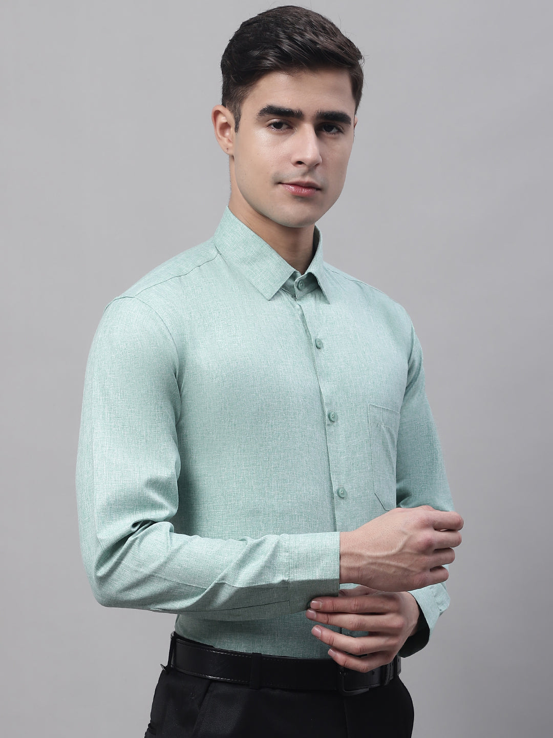 Jainish Men's Green Cotton Solid Formal Shirt - Distacart