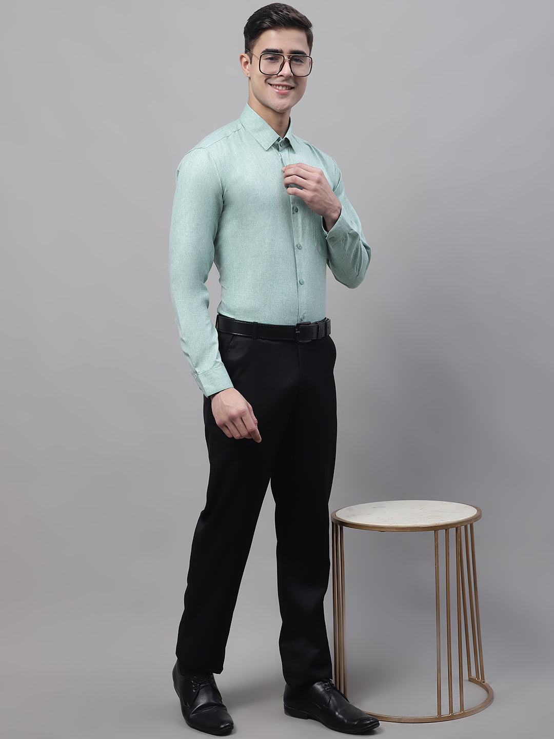 Jainish Men's Green Cotton Solid Formal Shirt - Distacart