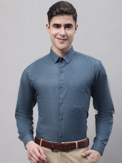 Jainish Men's Teal Blue Cotton Solid Formal Shirt - Distacart
