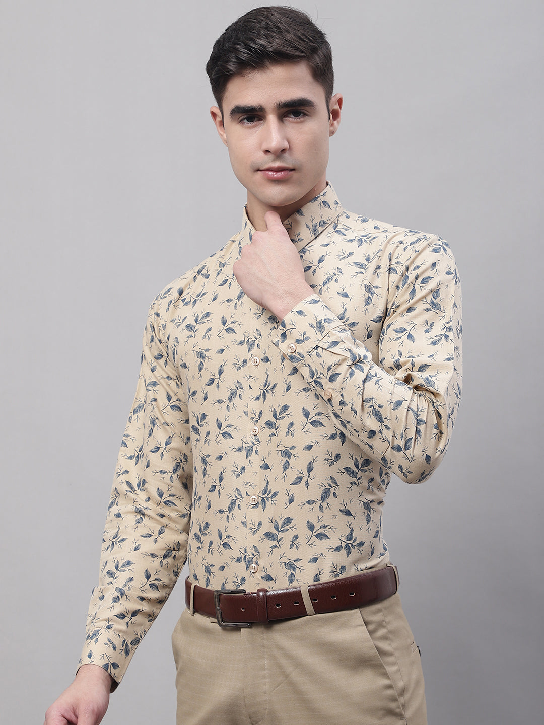 Jainish Men's Beige Regular Fit Printed Pure Cotton Formal Shirt - Distacart