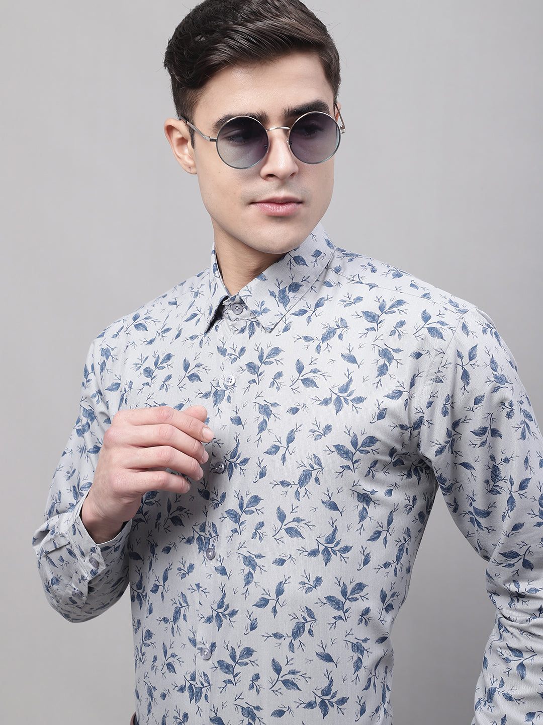 Jainish Men's Grey Regular Fit Printed Pure Cotton Formal Shirt - Distacart
