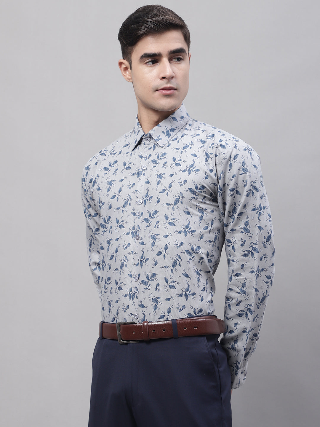 Jainish Men's Grey Regular Fit Printed Pure Cotton Formal Shirt - Distacart