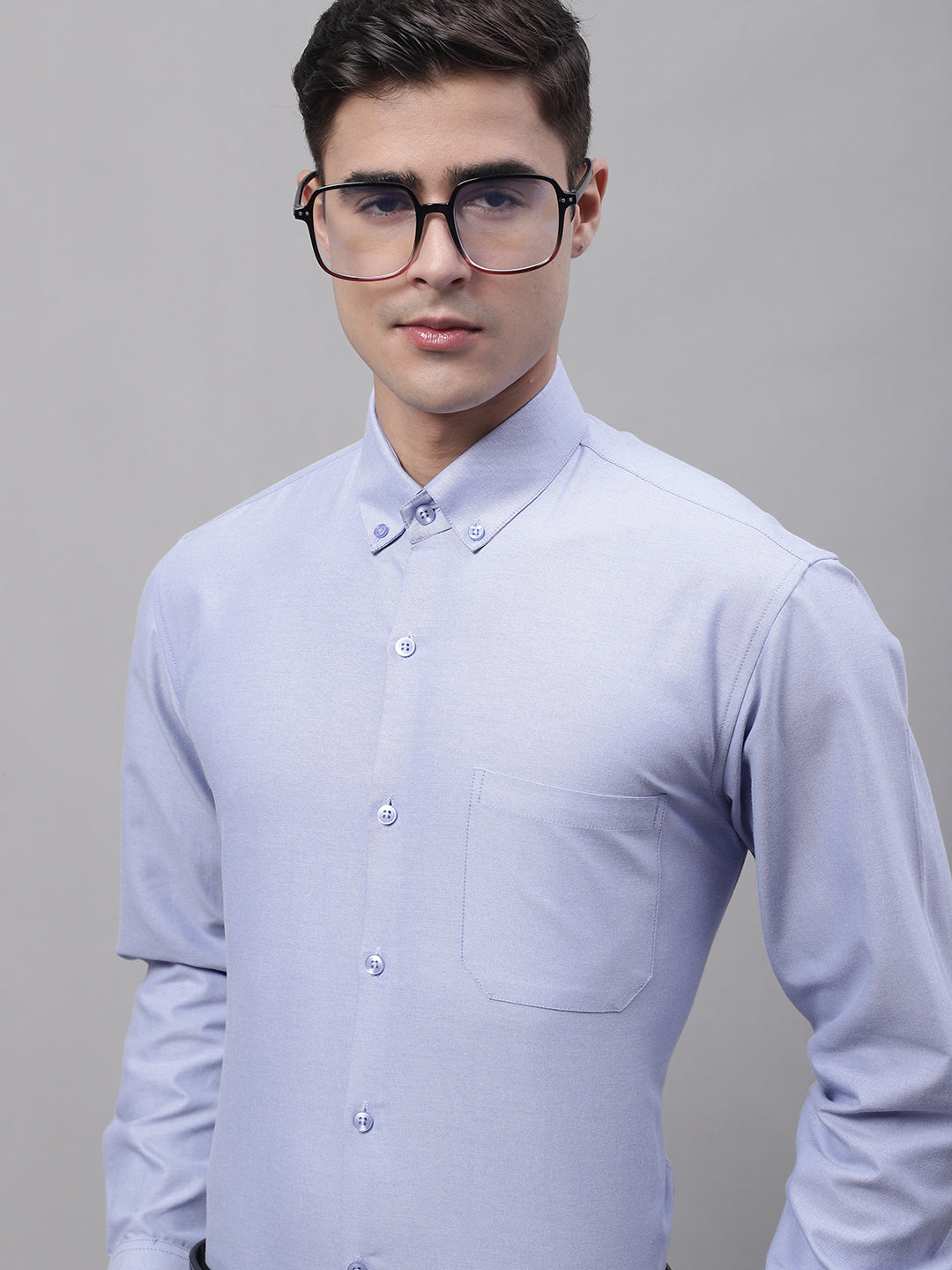 Jainish Men's Blue Cotton Solid Formal Shirt - Distacart