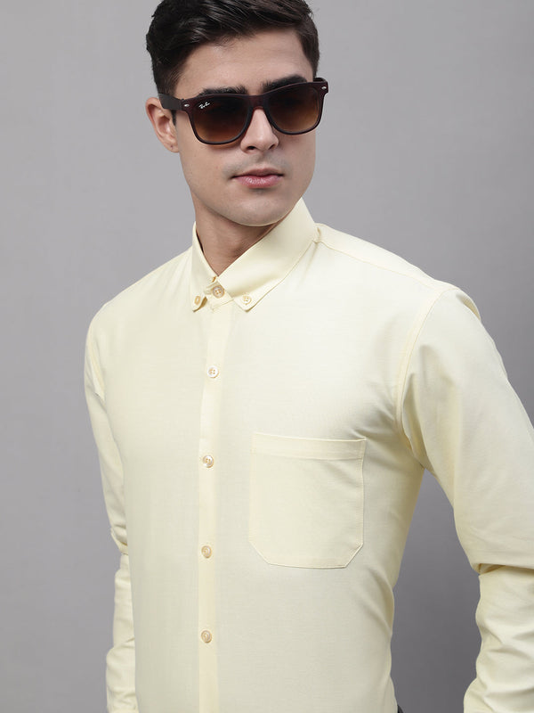 Jainish Men's Lemon Cotton Solid Formal Shirt - Distacart