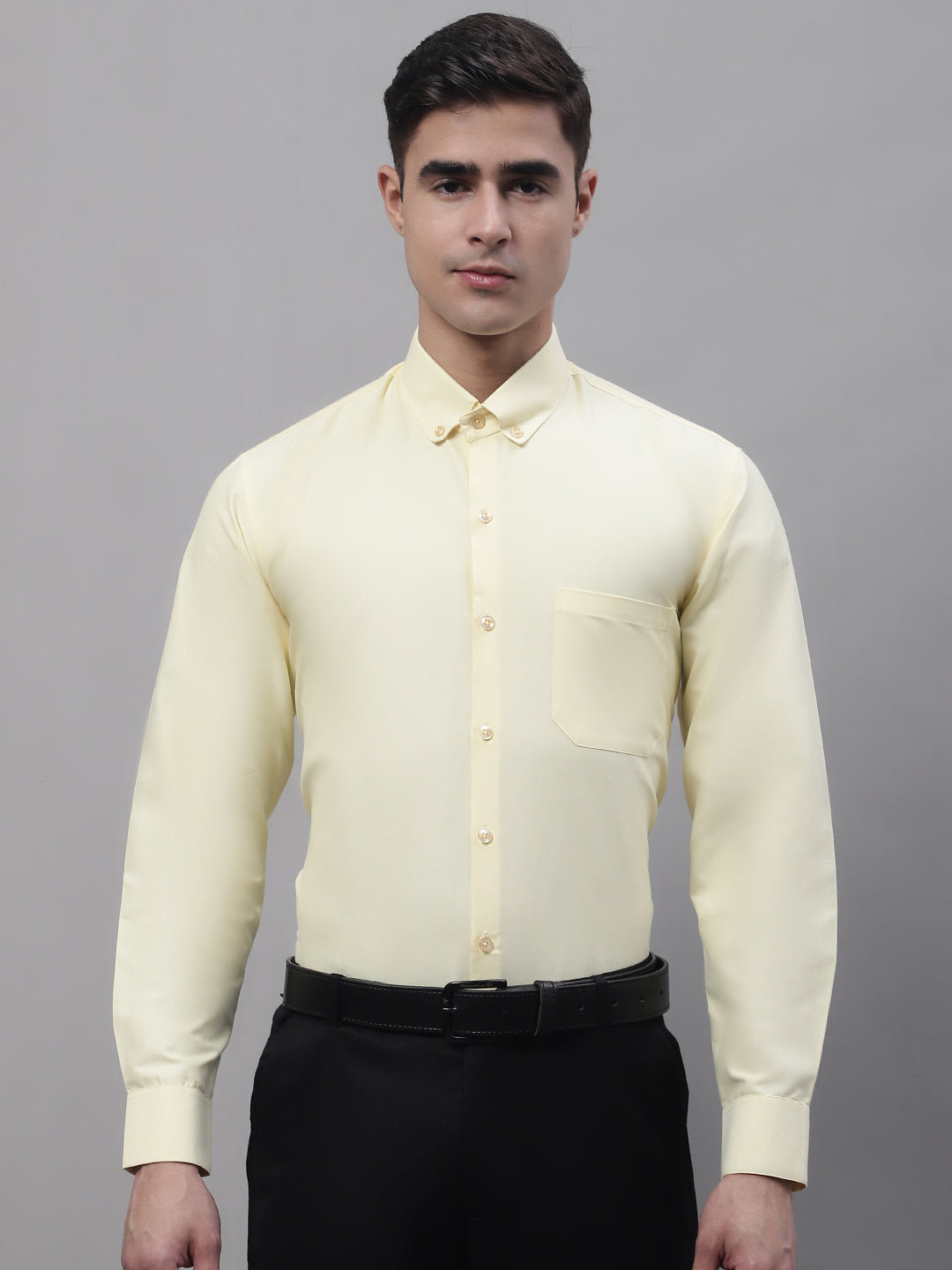 Jainish Men's Lemon Cotton Solid Formal Shirt - Distacart