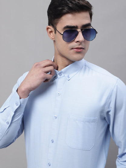 Jainish Men's Sky Blue Cotton Solid Formal Shirt - Distacart