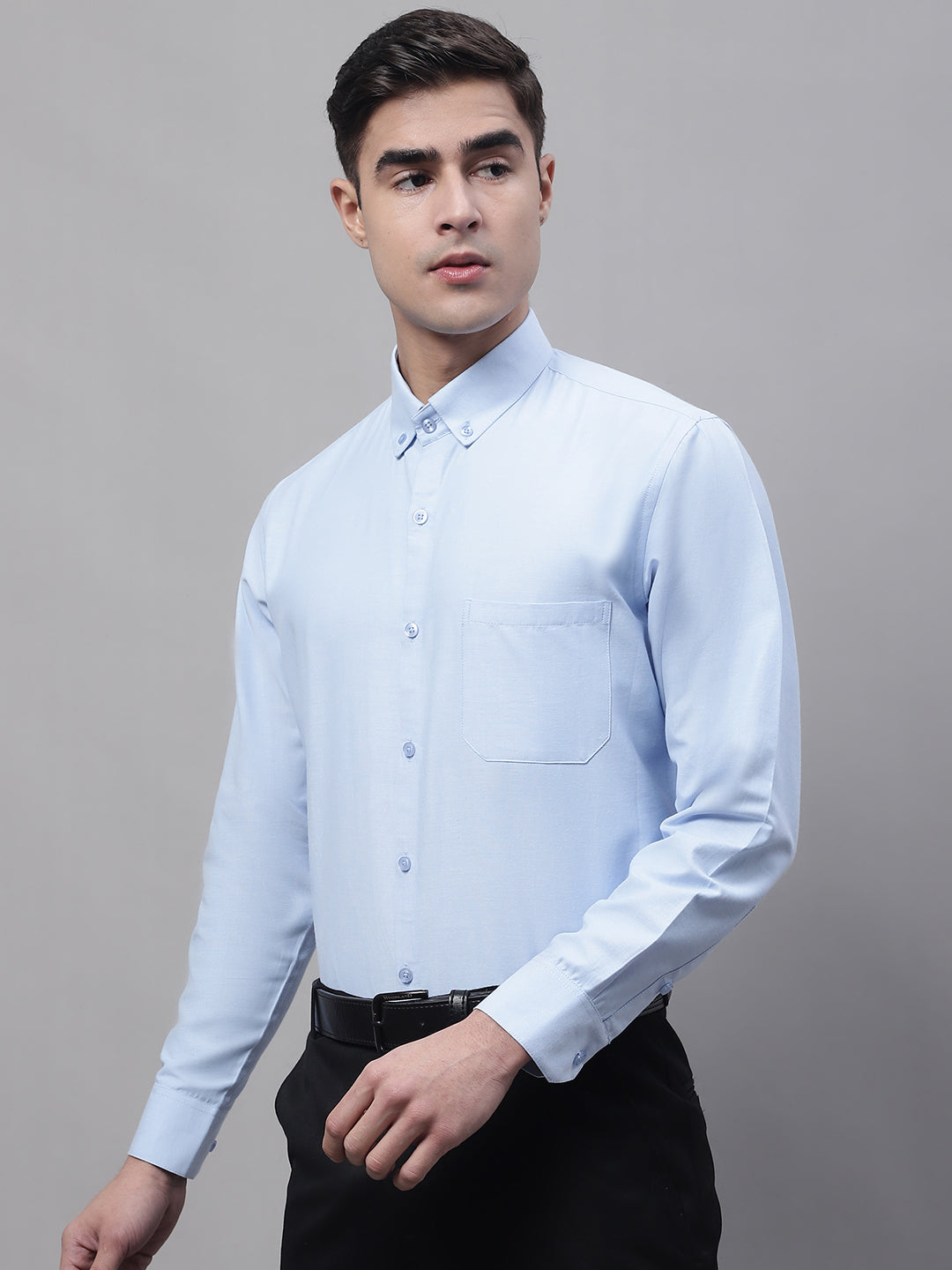 Jainish Men's Sky Blue Cotton Solid Formal Shirt - Distacart