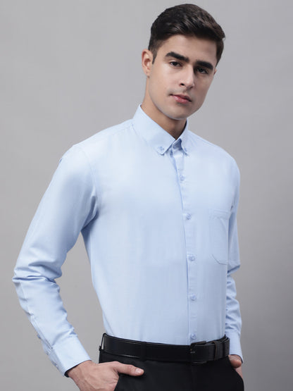 Jainish Men's Sky Blue Cotton Solid Formal Shirt - Distacart