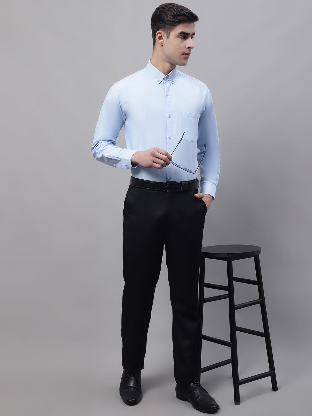 Jainish Men's Sky Blue Cotton Solid Formal Shirt - Distacart