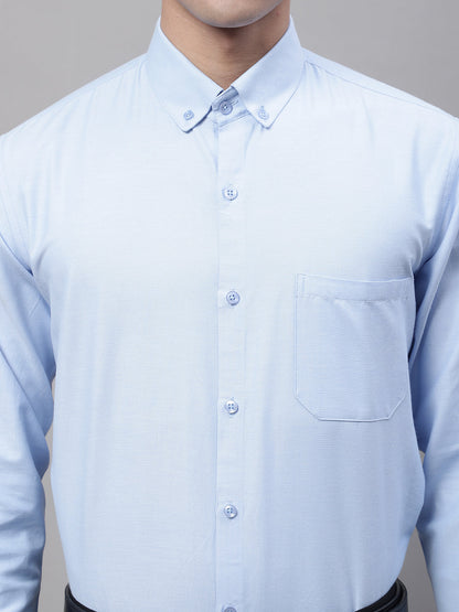 Jainish Men's Sky Blue Cotton Solid Formal Shirt - Distacart