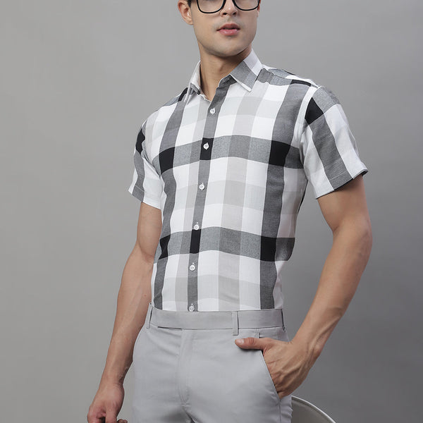 Jainish Men's Pure Cotton Checked Formal Shirts - Black - Distacart