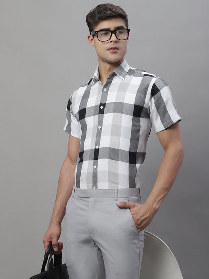 Jainish Men's Pure Cotton Checked Formal Shirts - Black - Distacart